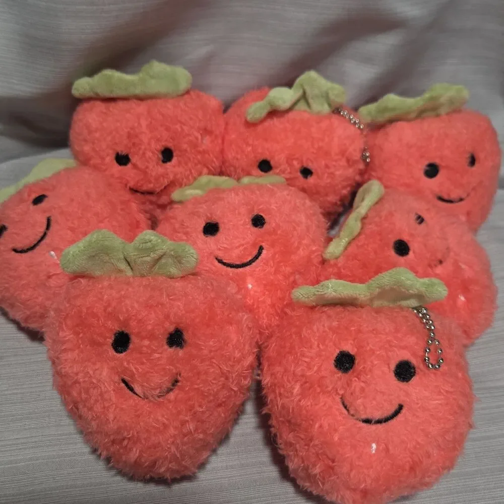 Plush Pink Strawberry Fruit Key Chain Charm Party Favor 8 Count Lot